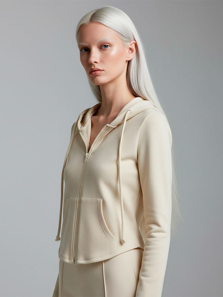 Contemporary Cropped Zip-Up Hooded Jacket
