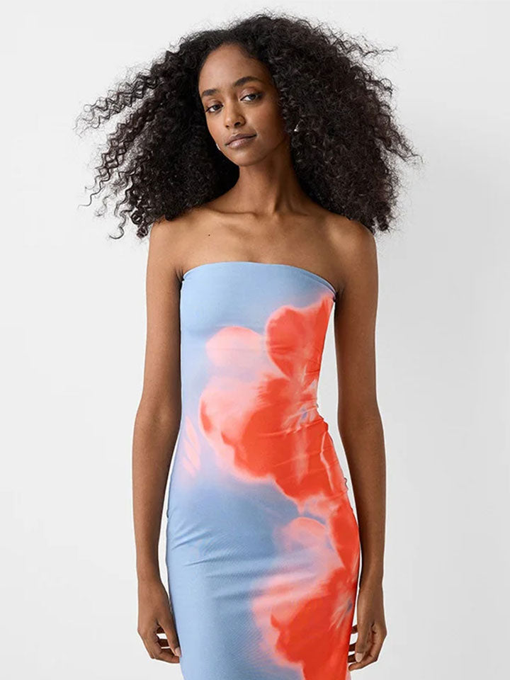 Strapless Print Tube Maxi Dress