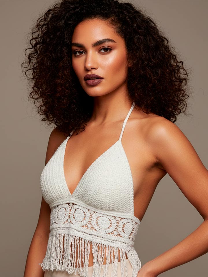 Halter Neck Crop Top with Intricate Lace Detail