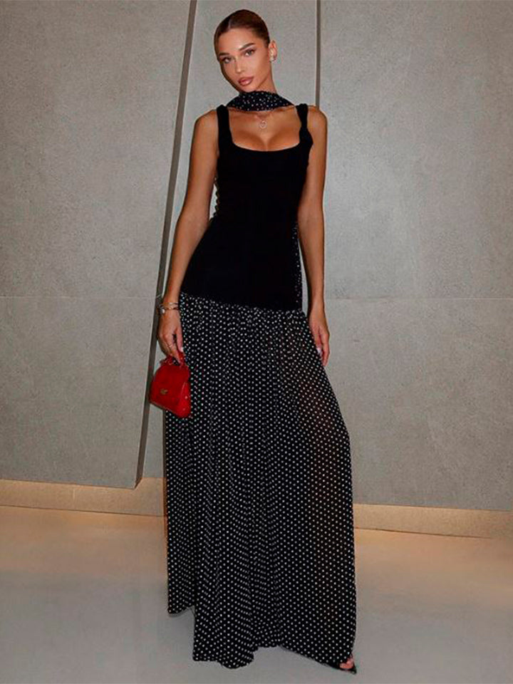 Ruched Polka Dot Midi Dress