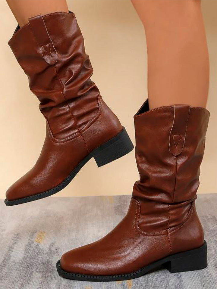 Pleated Western Cowboy Boots