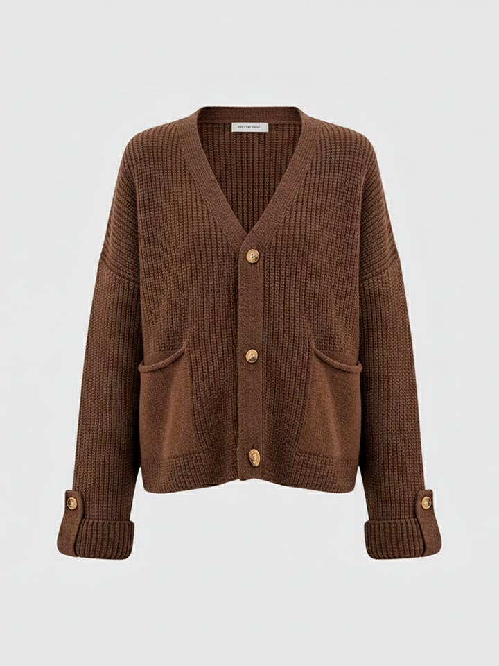 V-Neck Button-Front Knit Cardigan