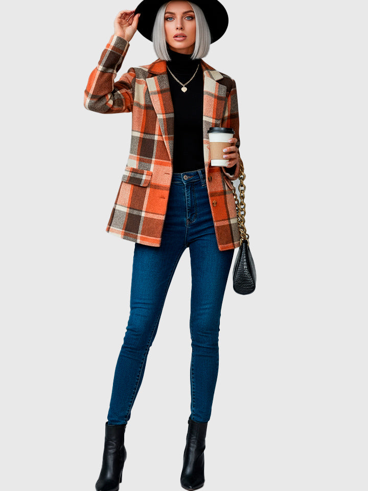 Plaid Lapel Collar Blazer