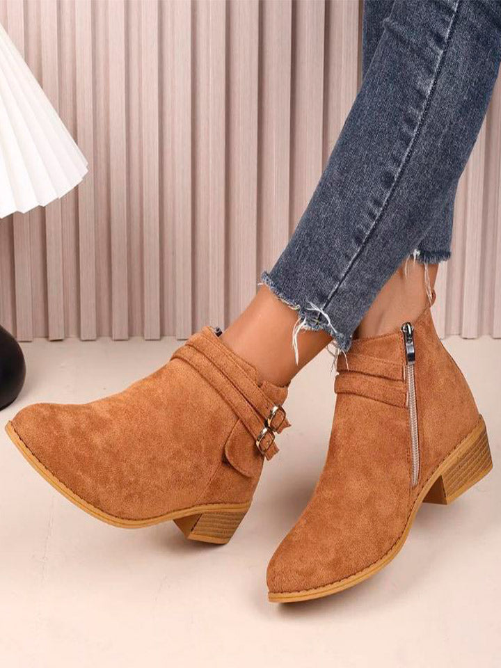Point Toe Block Heel Suede Boots