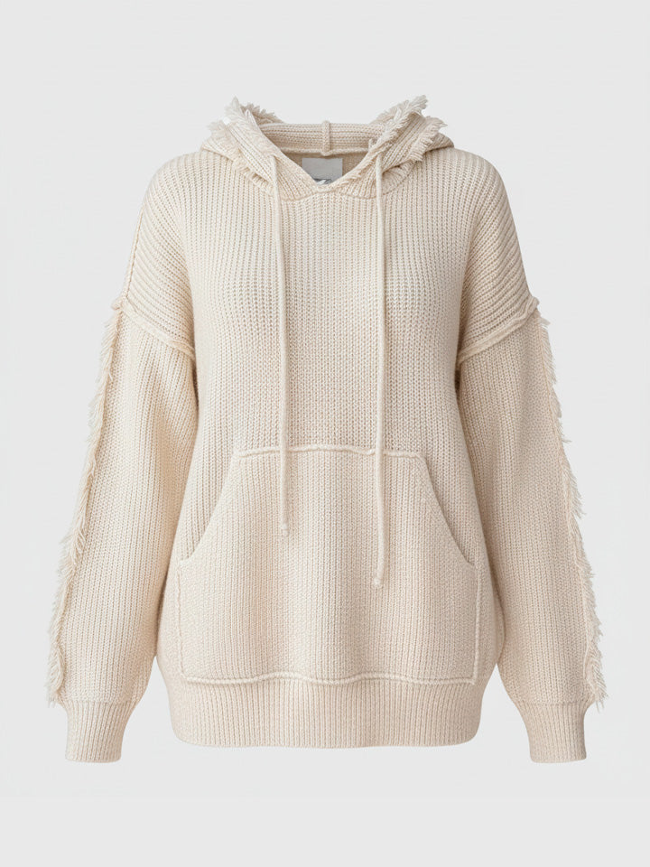Drawstring Fringe Hooded Sweater