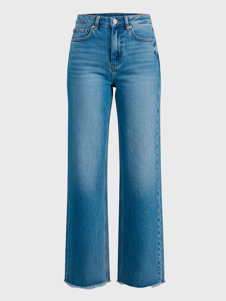 Wide Leg Denim Jeans – Mid-Waist Street Style