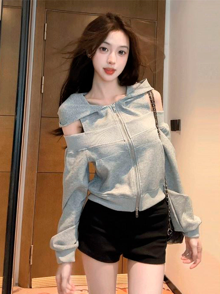 Grey Panel Hooded Sweatshirt