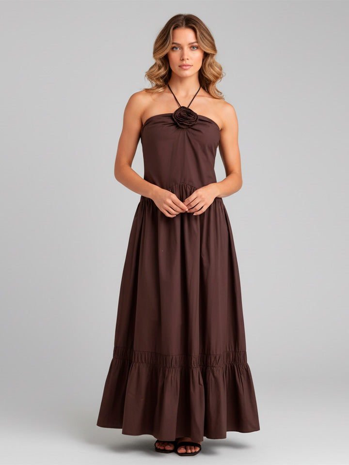 Strapless Midi Dress with Halter Neckline