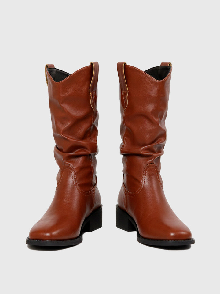 Pleated Western Cowboy Boots