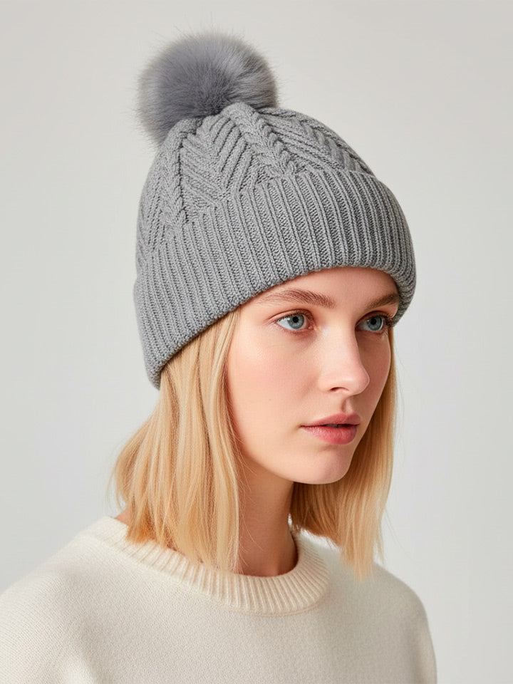 Cable Knit Pompom Hat
