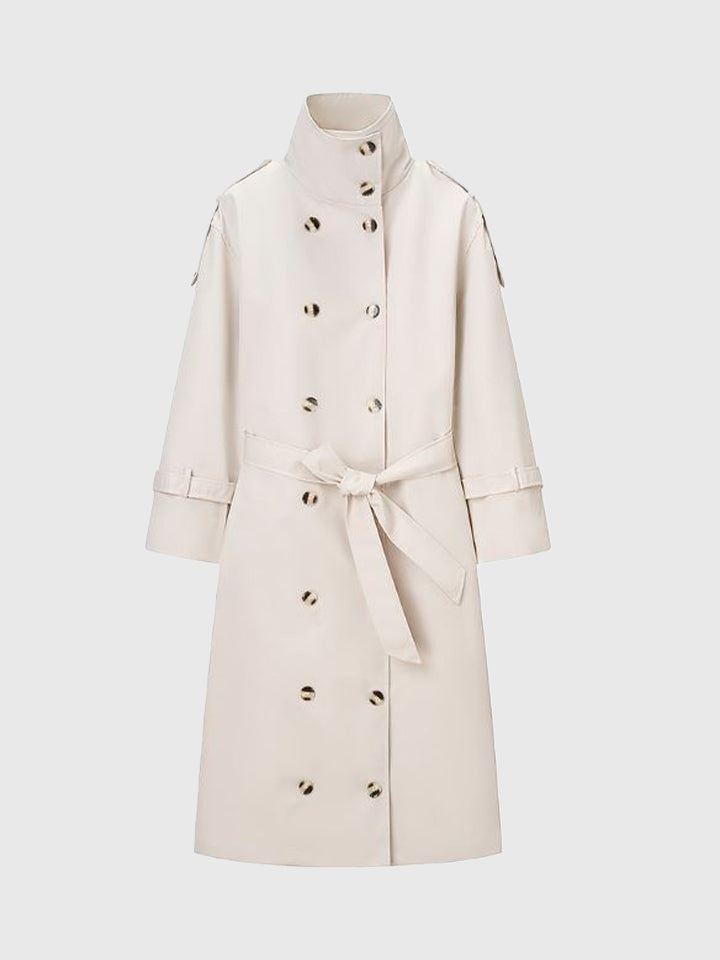 Double-Breasted Trench Coat with Stand Collar