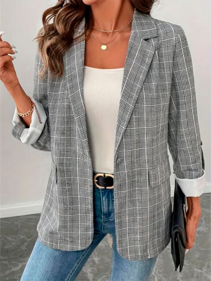 Single-Breasted Plaid Blazer