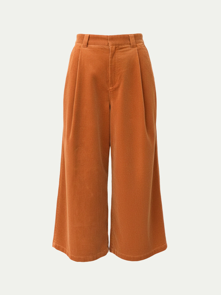 Vintage Caramel Corduroy Wide-Leg Trousers