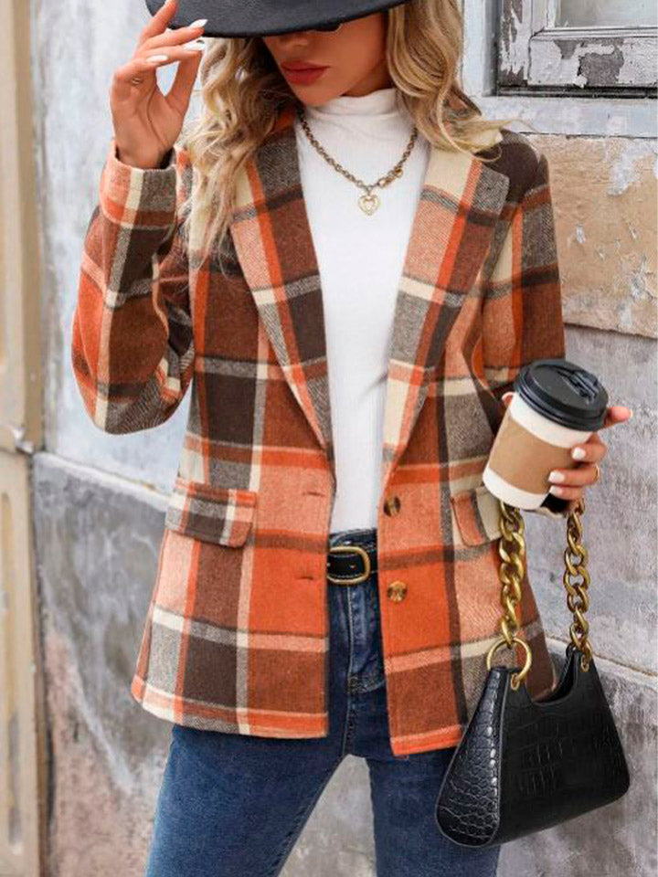 Plaid Lapel Collar Blazer