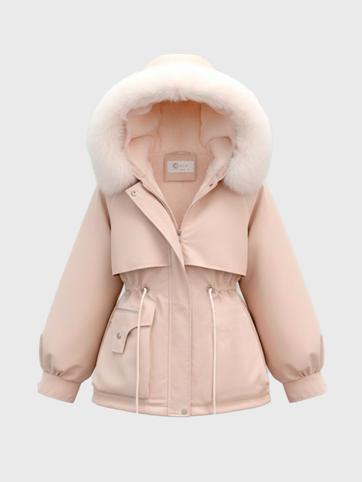 Hooded Quilted Puffer Jacket with Faux Fur Trim