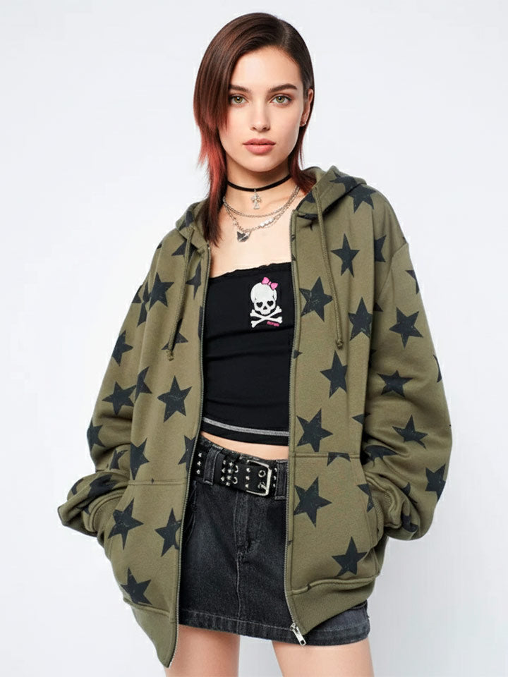 Star Motif Zip-Up Sweatshirt Jacket