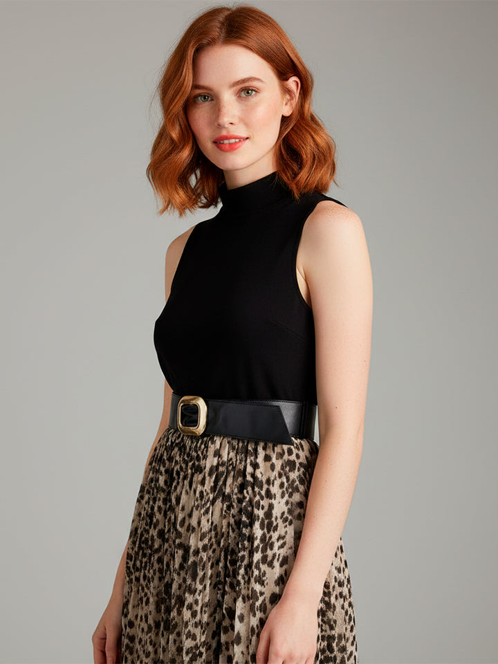 Sleeveless High-Neck Midi Dress