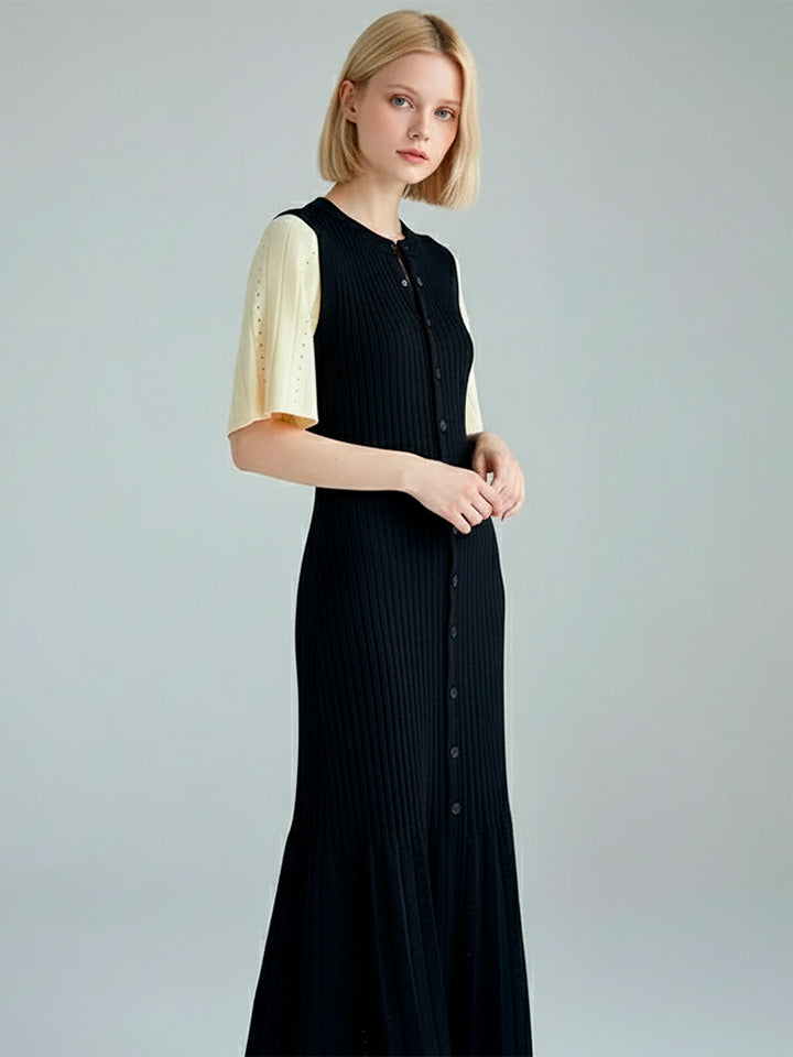 French Openwork Knit Midi Dress