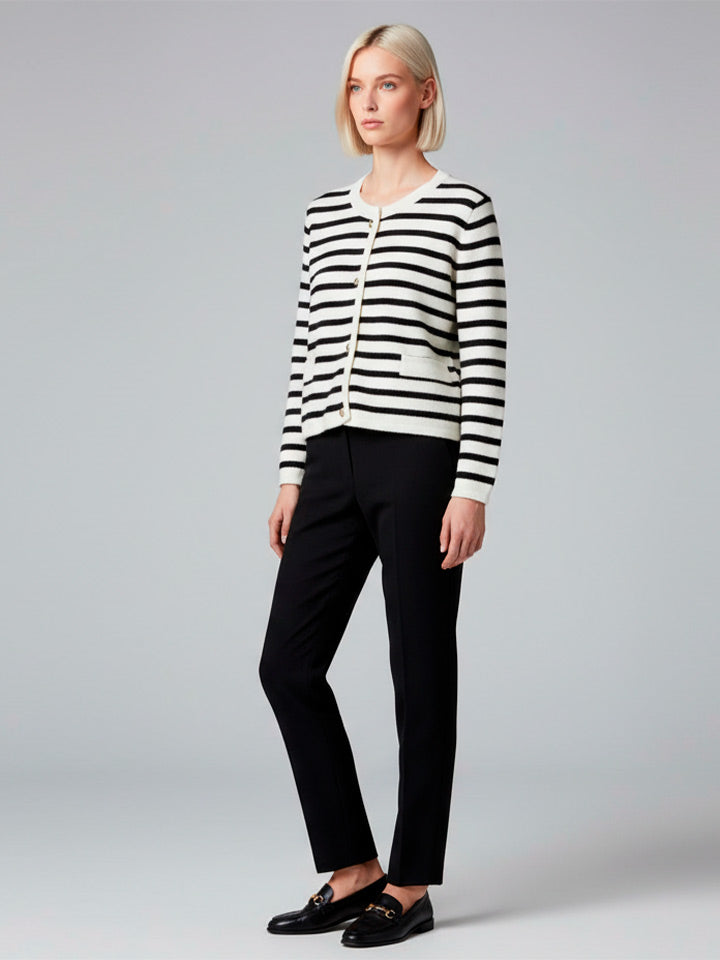 Refined Striped Knit Cardigan