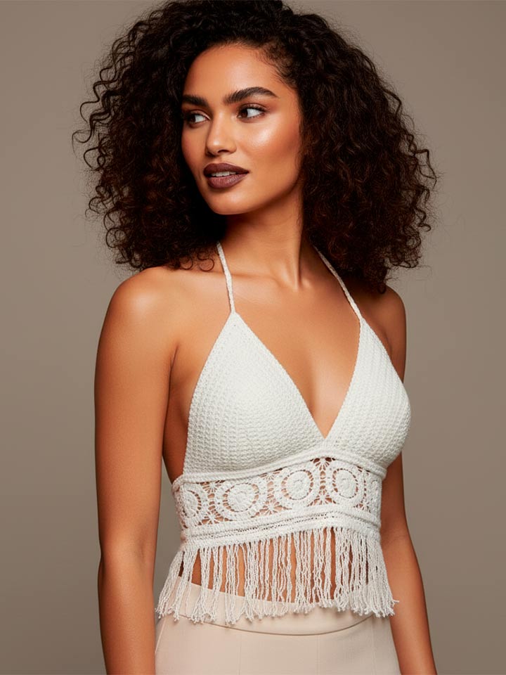 Halter Neck Crop Top with Intricate Lace Detail