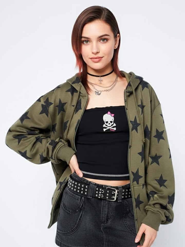 Star Motif Zip-Up Sweatshirt Jacket