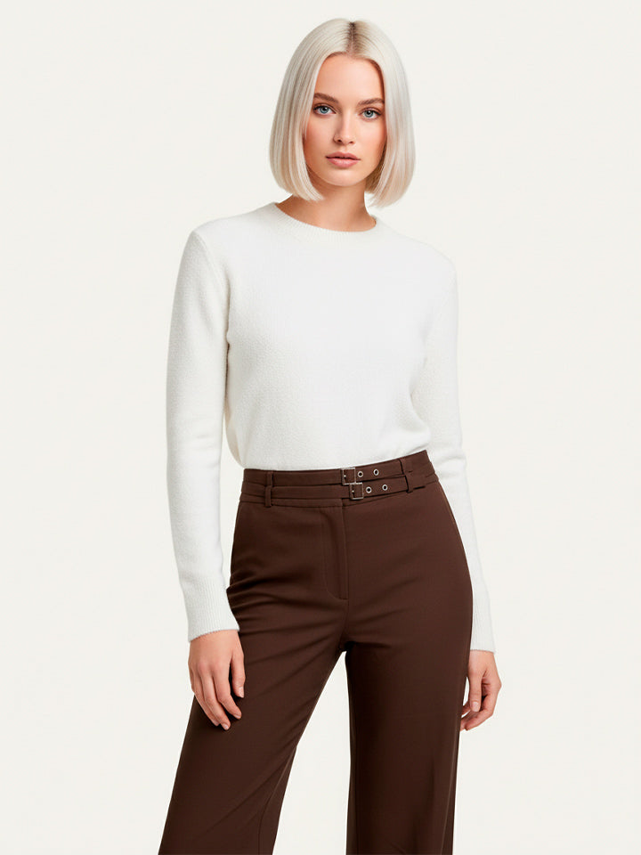 Solid Woven Polyester Trousers