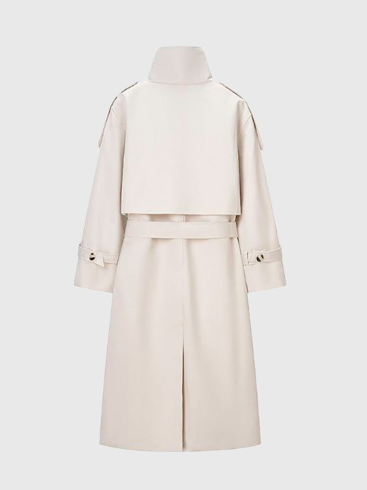 Double-Breasted Trench Coat with Stand Collar