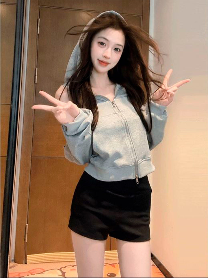 Grey Panel Hooded Sweatshirt