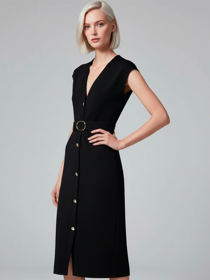 Deep V-Neck Sleeveless Dress