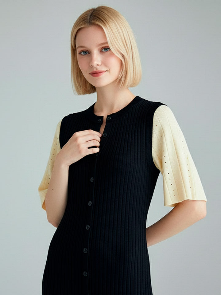 French Openwork Knit Midi Dress