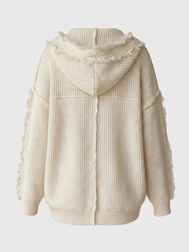 Drawstring Fringe Hooded Sweater