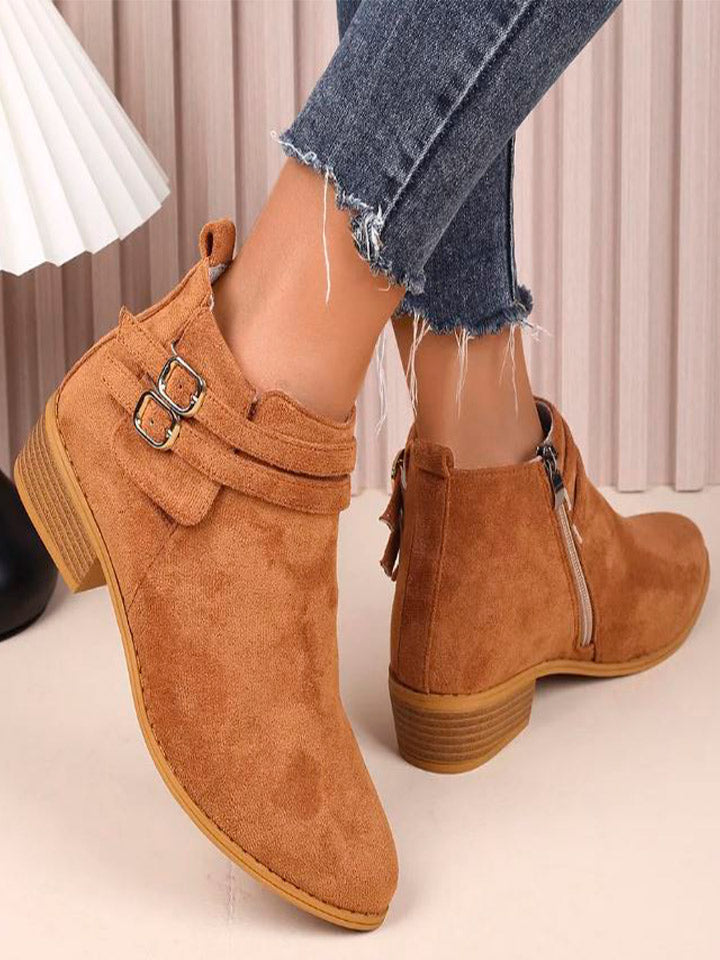 Point Toe Block Heel Suede Boots