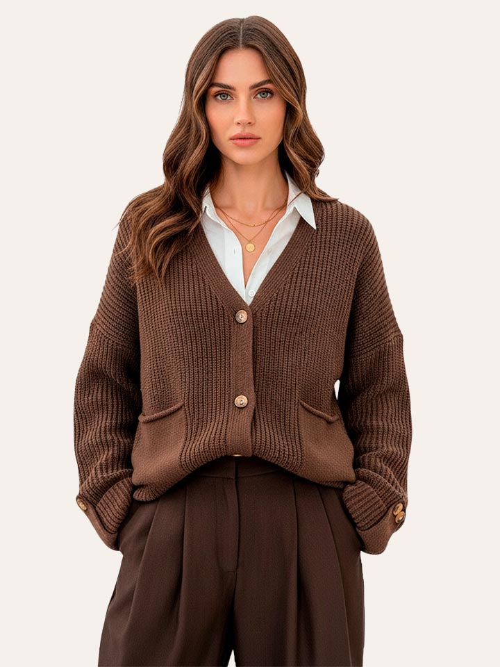 V-Neck Button-Front Knit Cardigan