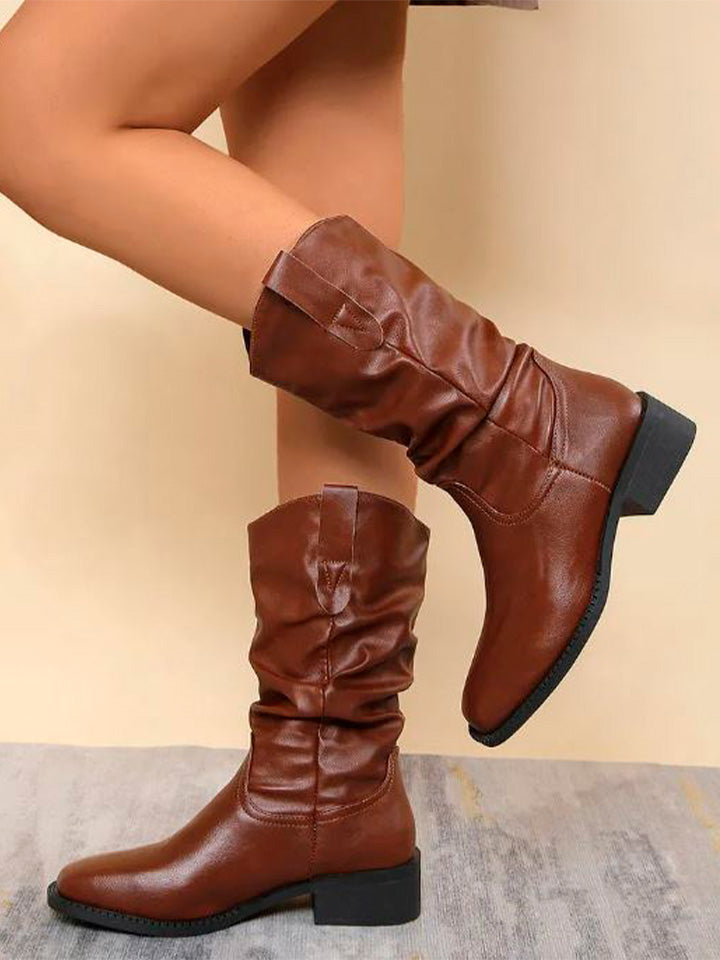 Pleated Western Cowboy Boots