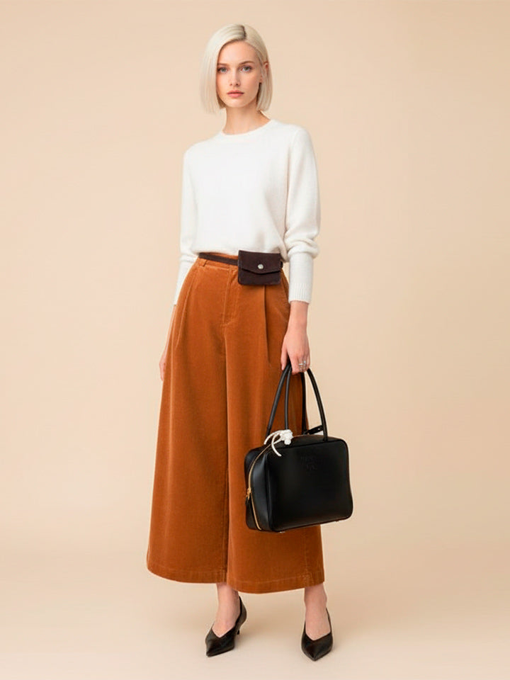 Vintage Caramel Corduroy Wide-Leg Trousers