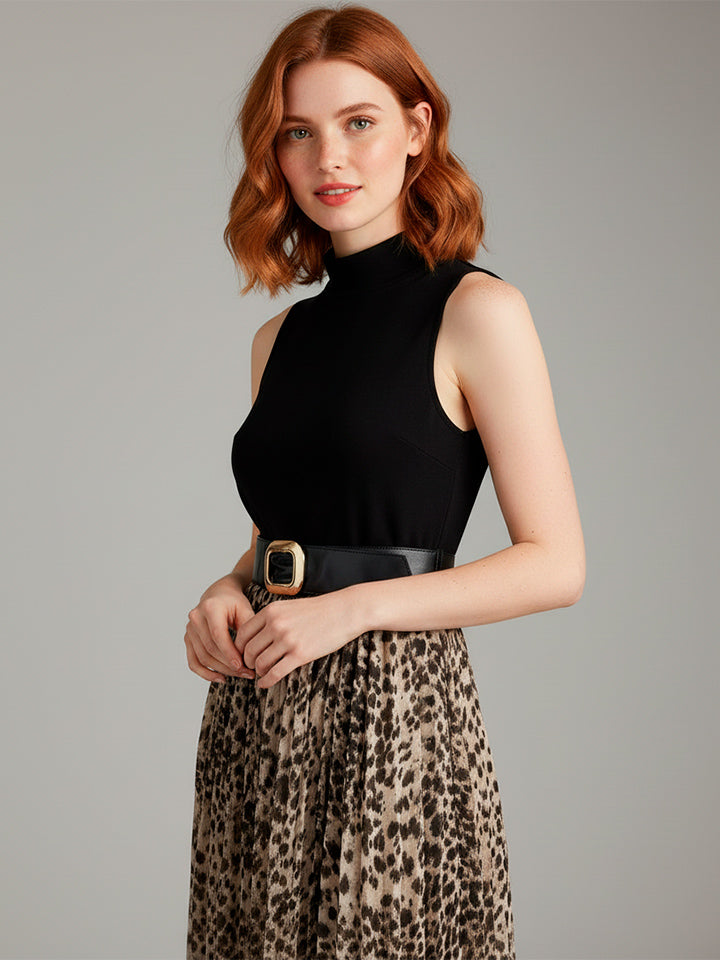 Sleeveless High-Neck Midi Dress