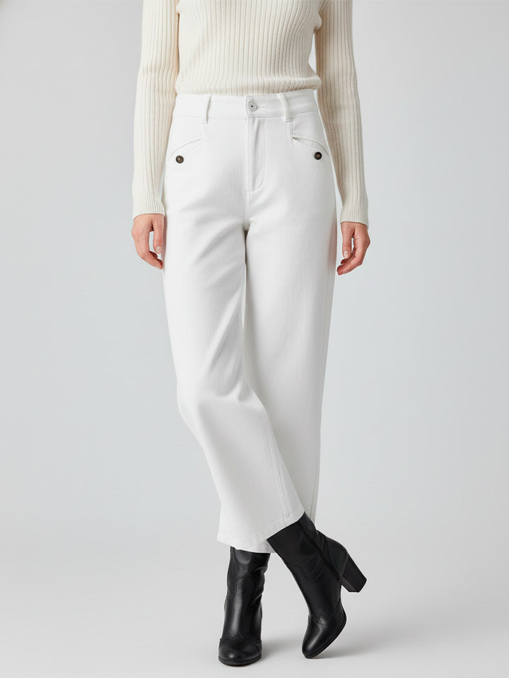 White Denim Loose Fit Casual Trousers
