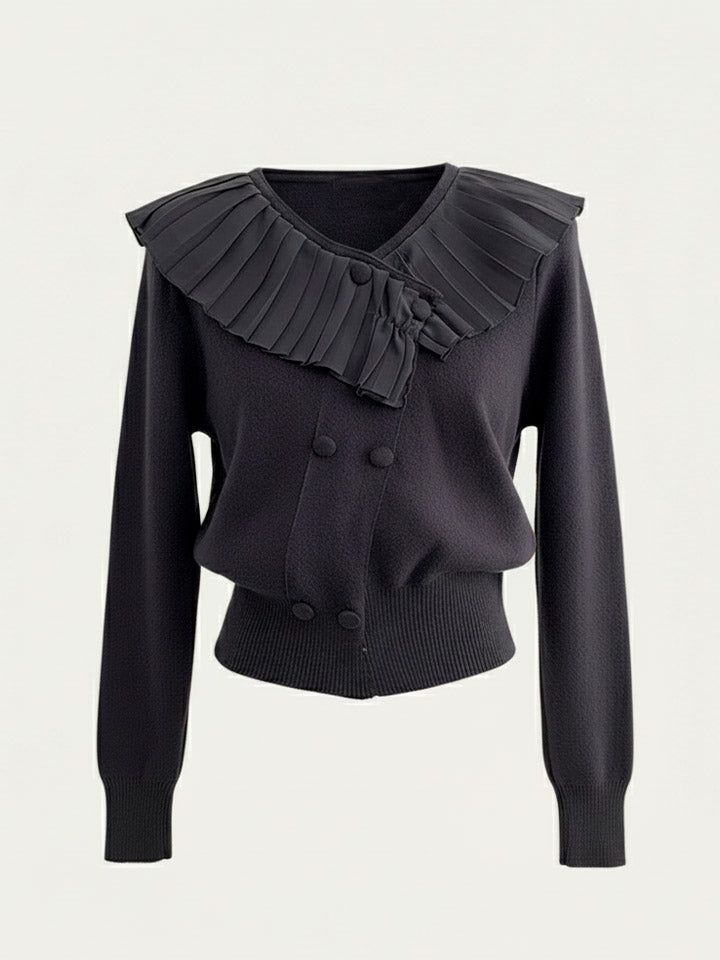 Ruffled V-Neck Knit Top