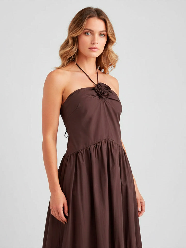 Strapless Midi Dress with Halter Neckline