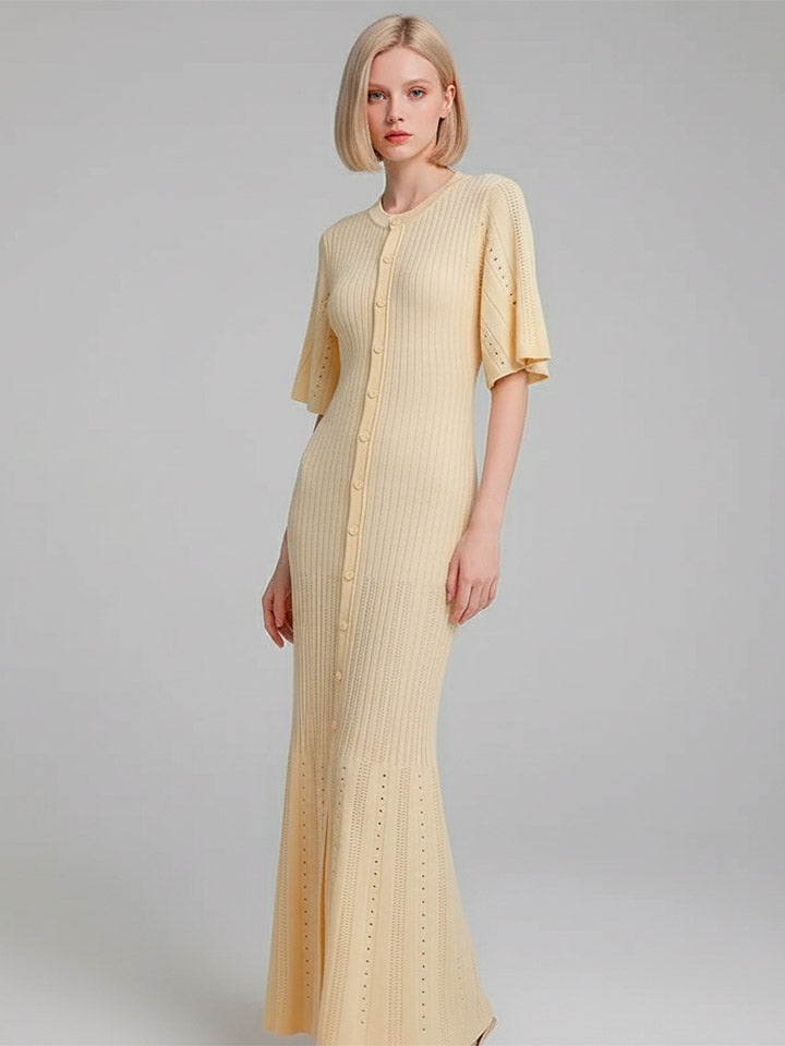 French Openwork Knit Midi Dress