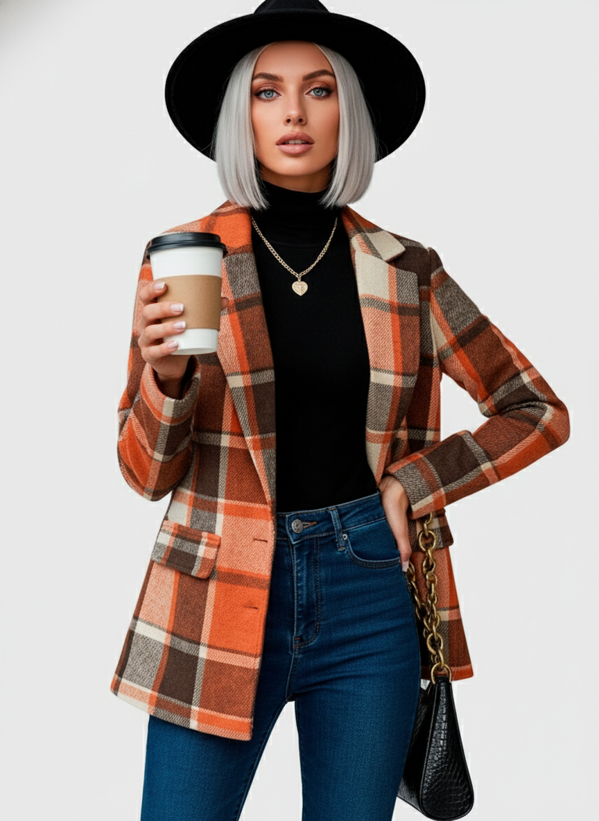 Plaid Lapel Collar Blazer