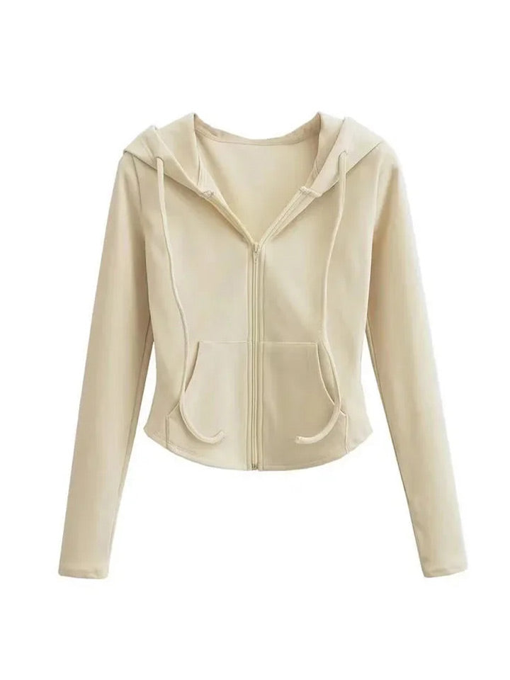 Contemporary Cropped Zip-Up Hooded Jacket