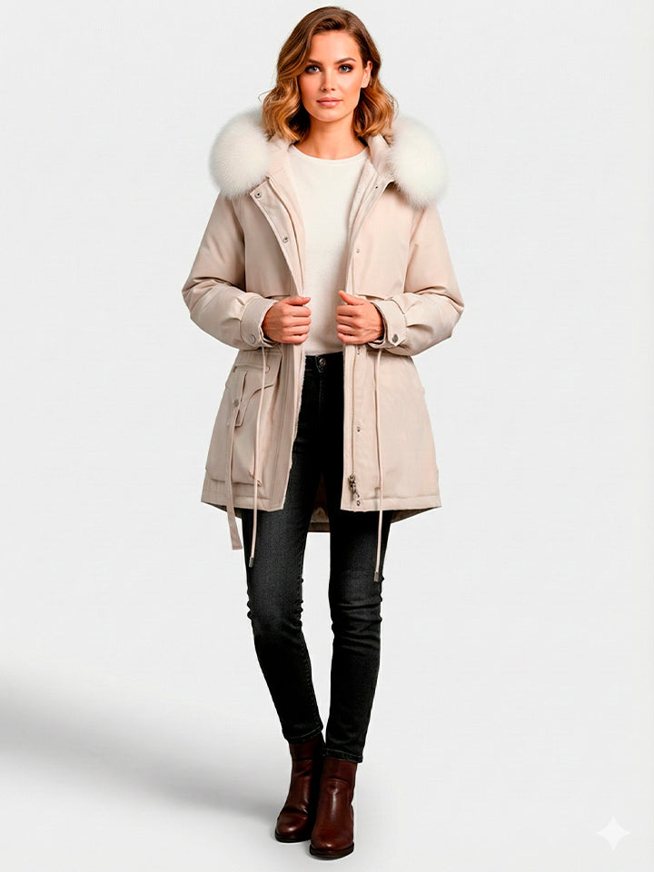 Hooded Quilted Puffer Jacket with Faux Fur Trim
