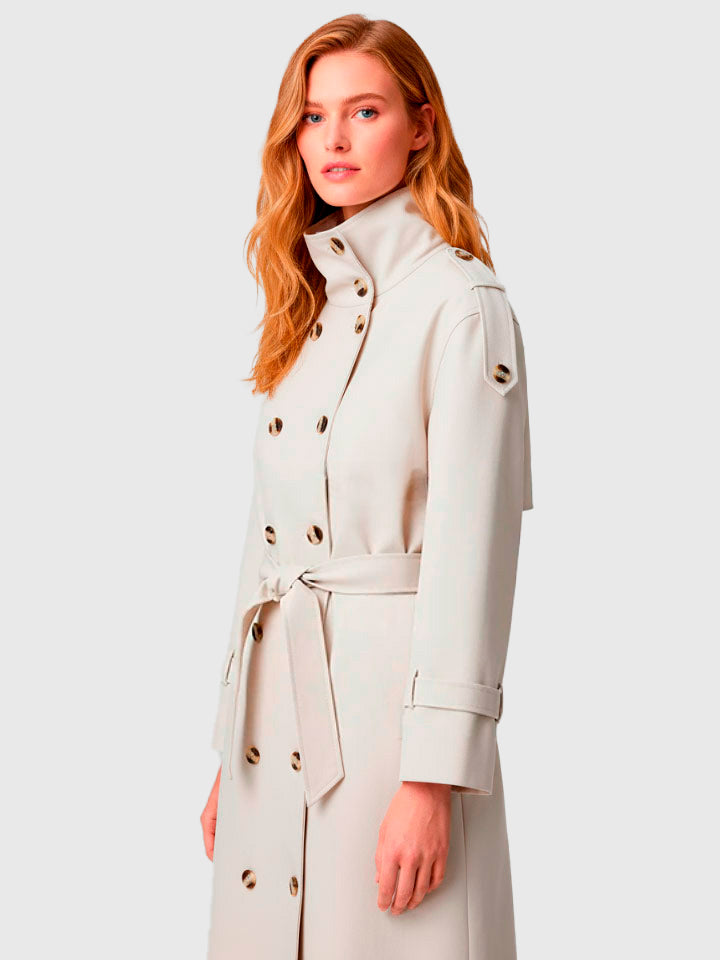 Double-Breasted Trench Coat with Stand Collar