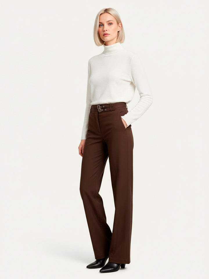 Solid Woven Polyester Trousers