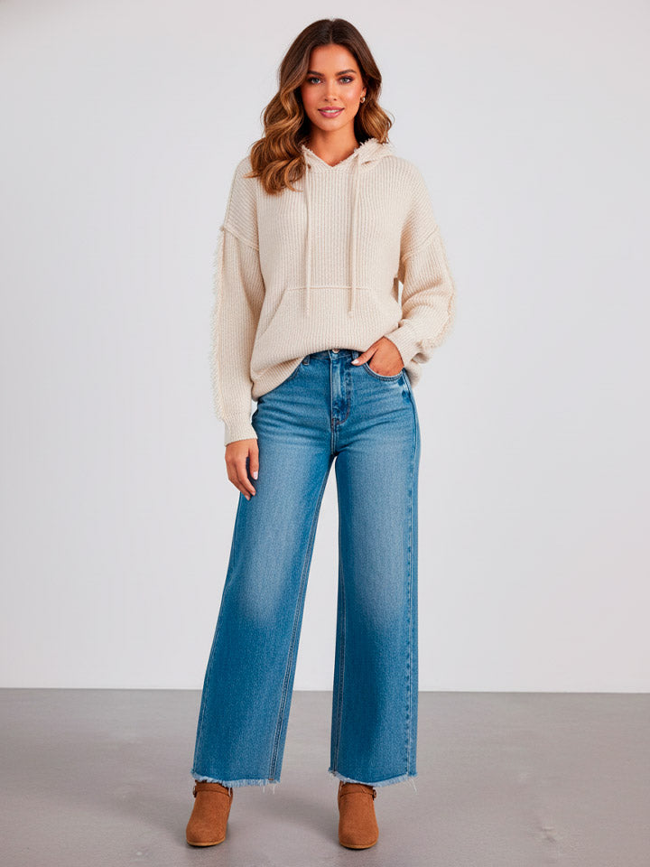 Wide Leg Denim Jeans – Mid-Waist Street Style