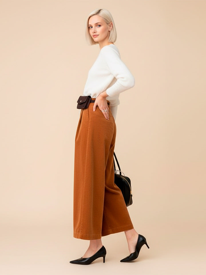 Vintage Caramel Corduroy Wide-Leg Trousers
