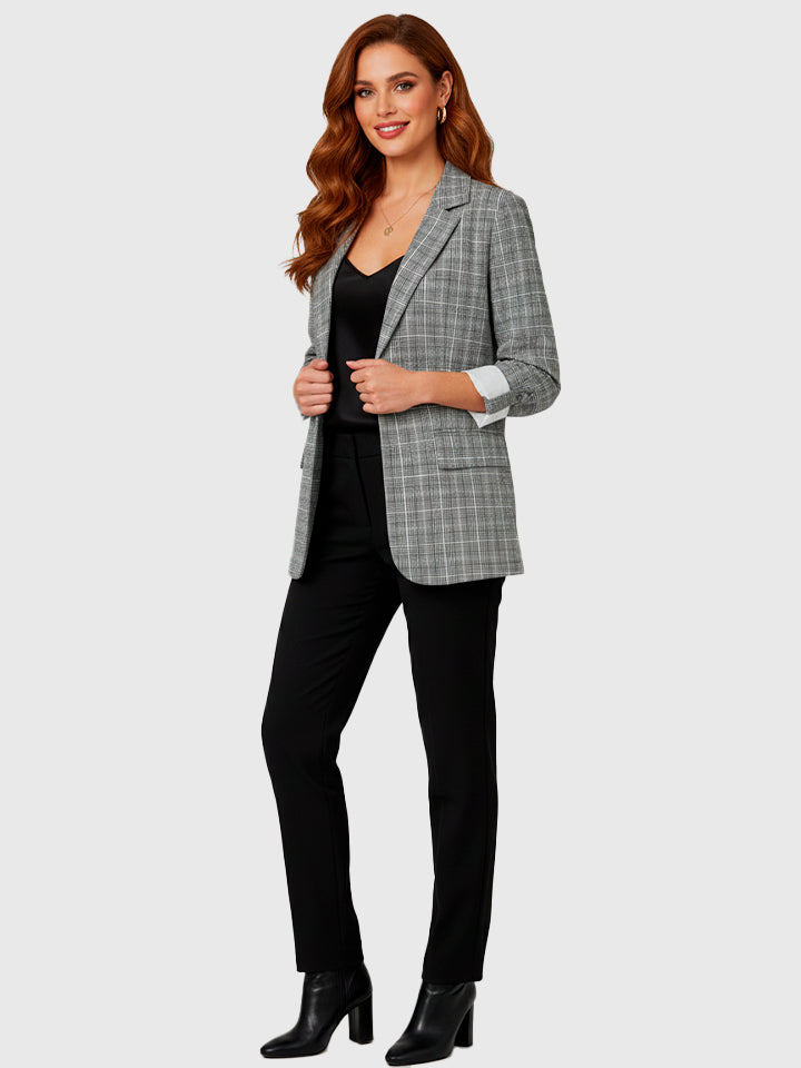 Single-Breasted Plaid Blazer