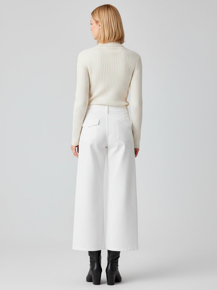 White Denim Loose Fit Casual Trousers
