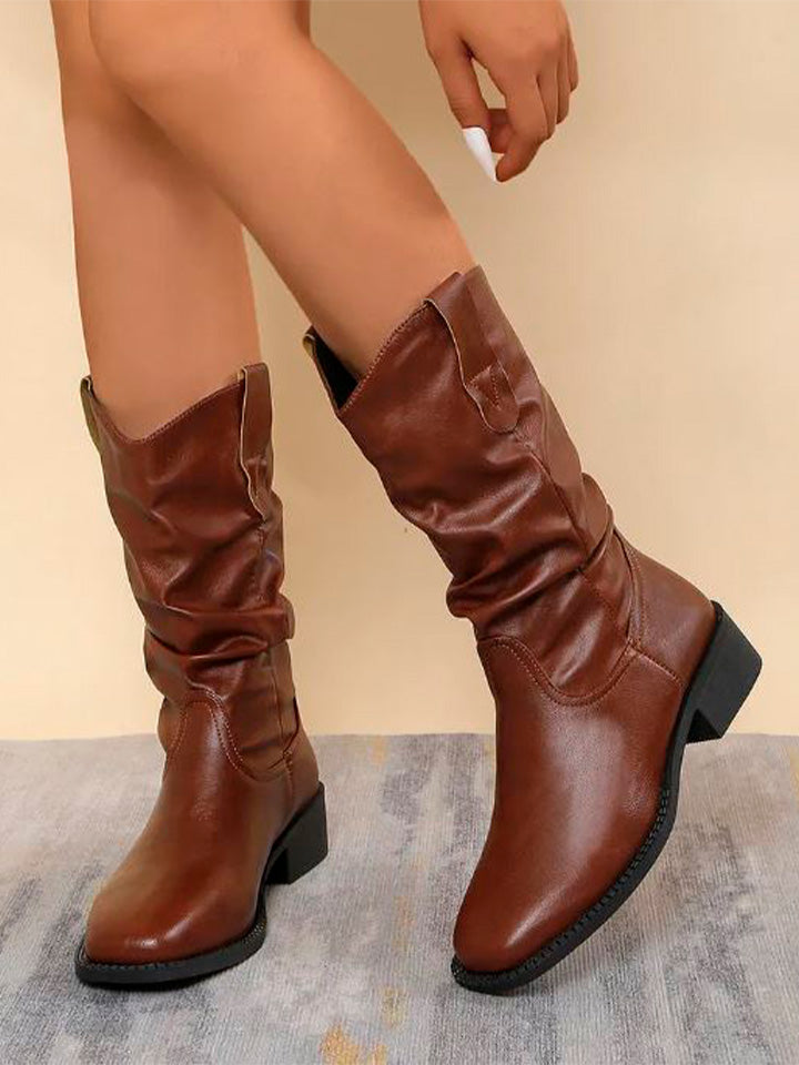 Pleated Western Cowboy Boots